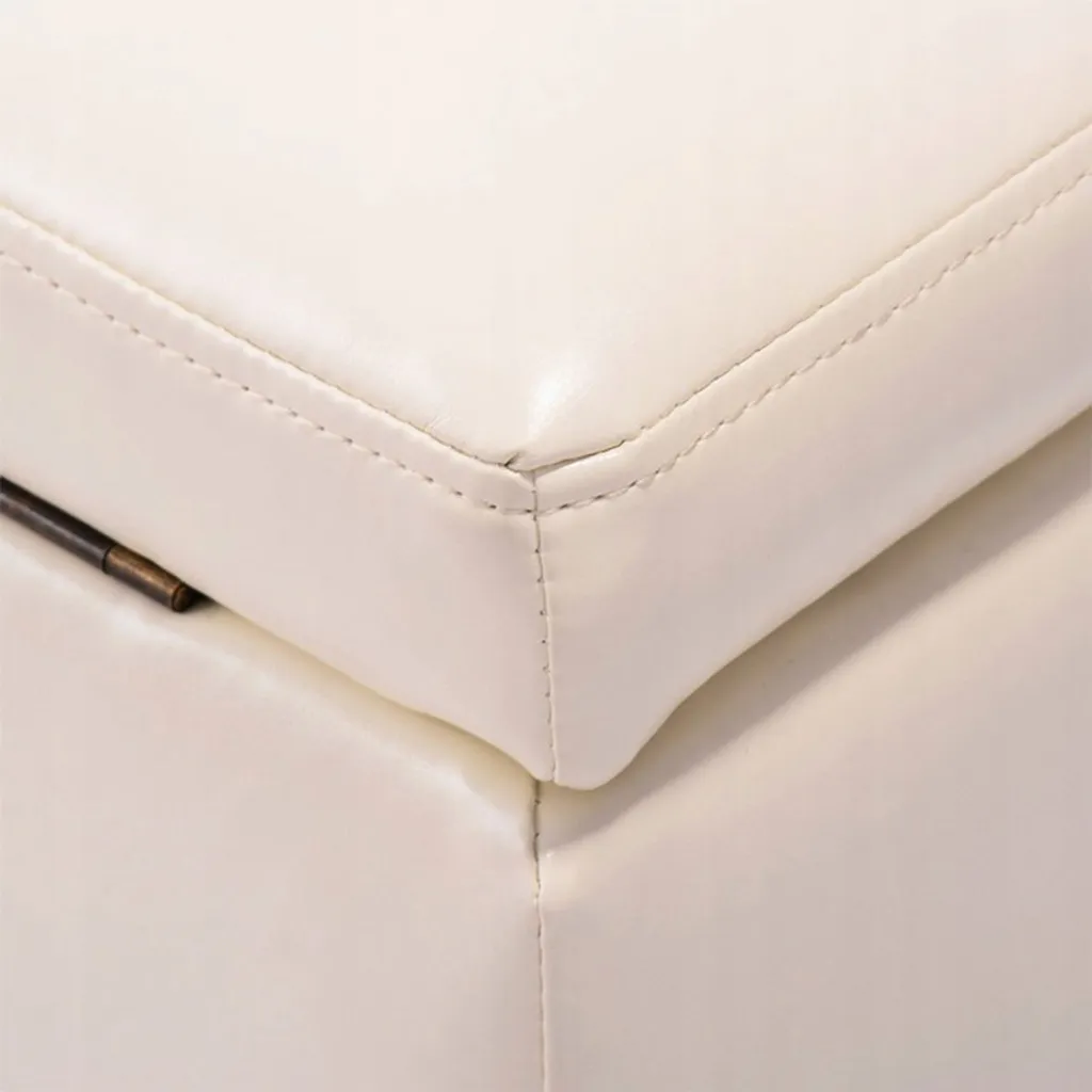 Pouf de Rangement Blanc 40cm avec Coussin Relief Cuir Synthétique Chic
