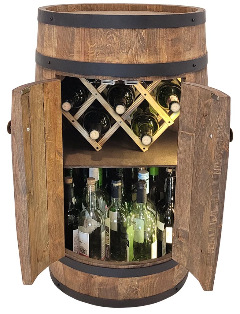 Rustikale Hausbar, Holzfass mit Tür mit LED-Beleuchtung Produktbild 
