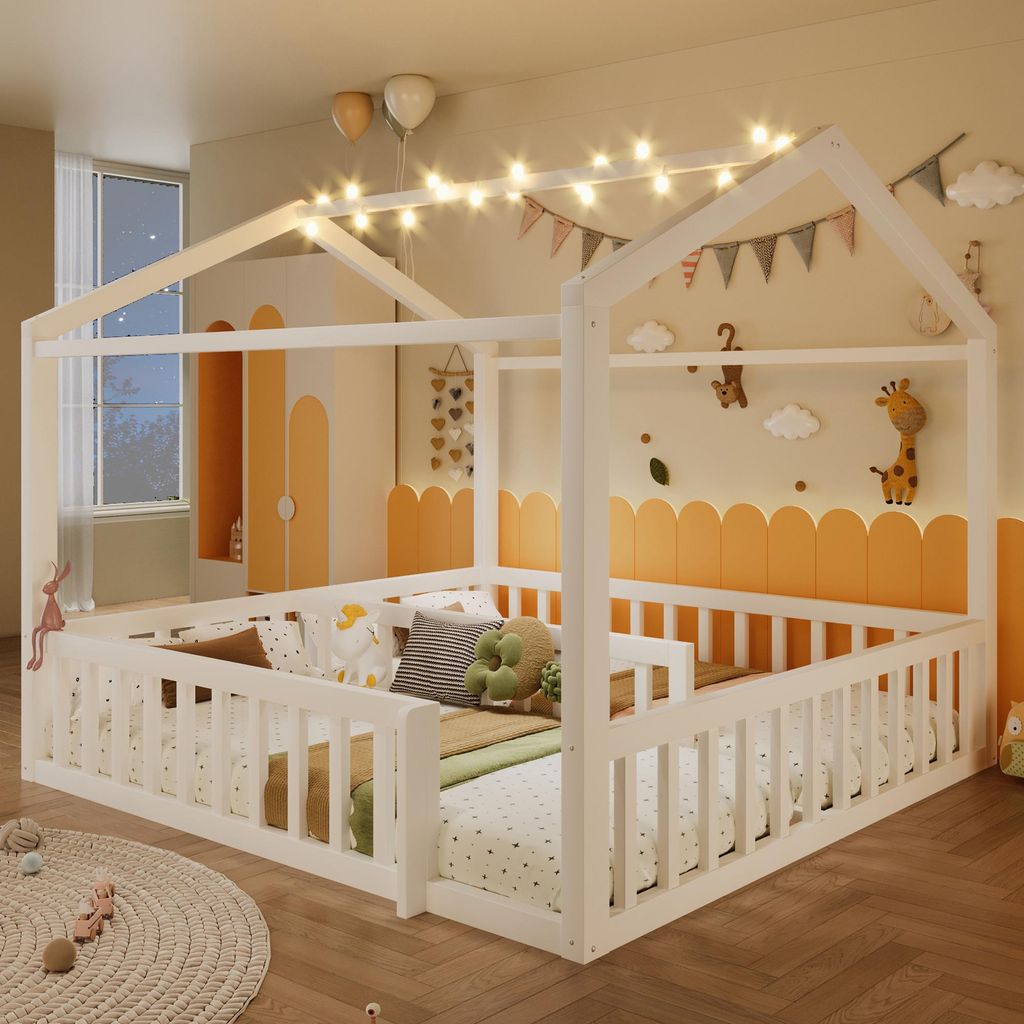 Flieks Kinderbett Hausbett 90/180x190cm mit LED, Bodenbett Produktbild 