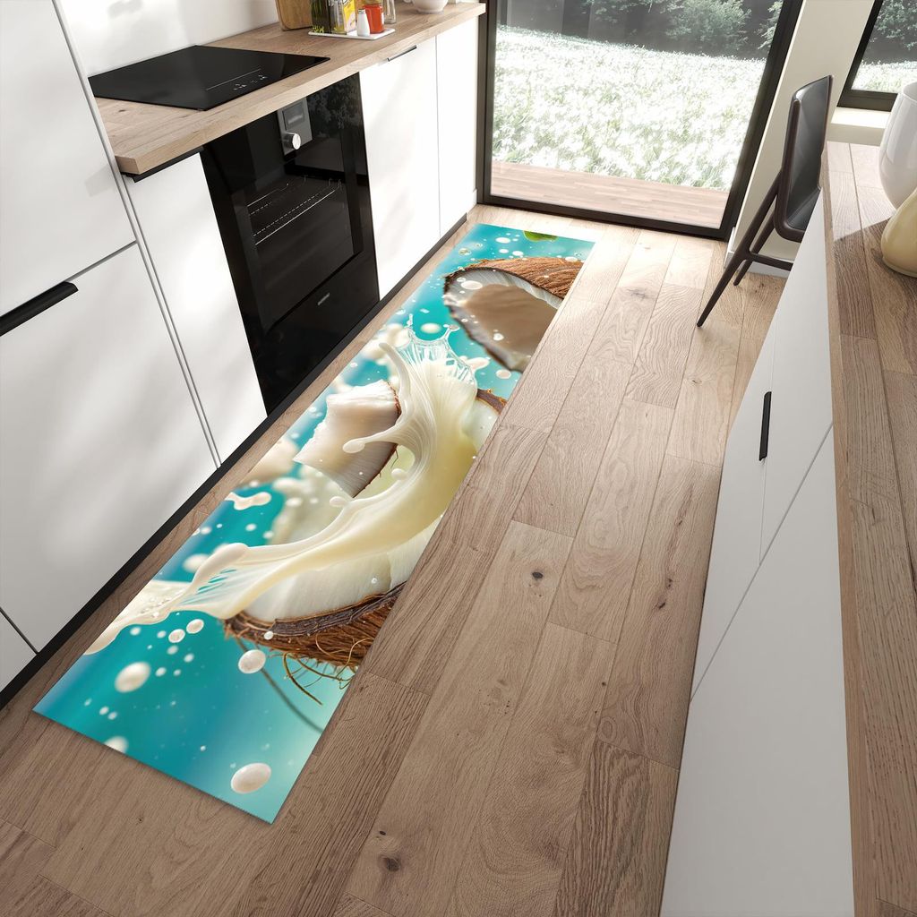 Küchenteppich 60x270cm rutschfest & abwischbar PVC Läufer - Kokosnuss Splash