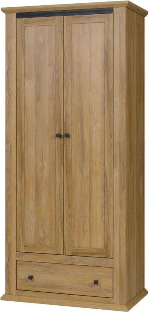 Kleiderschrank | 2 Drehtüren | 1 Schublade | 1 Fach | mit Kleiderstange | 90 cm breit | Farbe: Eiche