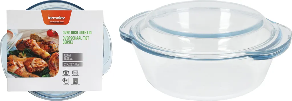 Gefäß Hitzebeständiges Mit Deckel 1.5L 23.4X20.7X10Cm