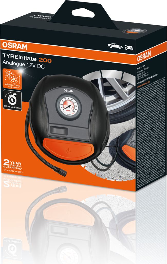 Kompresor OSRAM TYREinflate 200 12V, analogowy manometr, z Zdjęcie produktu 