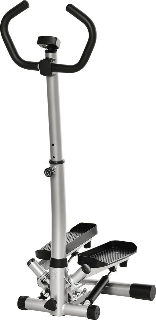 HOMCOM Stepper mit Handgriff Fitness Heimtrainer für Zuhause klein Fitnessgerät Metall ABS Schwarz+Silber 55 x 53 x 118-128 cm