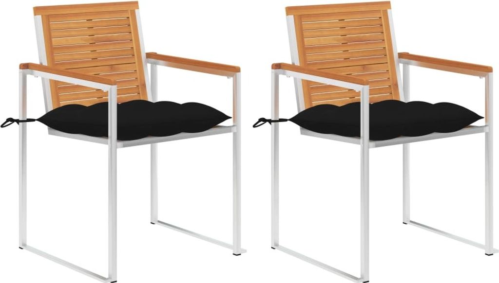 Möbel Gartenstühle mit Kissen 2 Stk. Massivholz Akazie und Stahl - Gartenstühle 3061510
