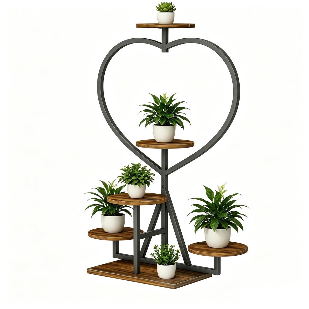 Pflanzenständer Herzform 105cm– Blumenregal mit 5 Ablagen, Mehrstöckige Blumentreppe für Balkon, Garten, Wohnzimmer & Innenbereich