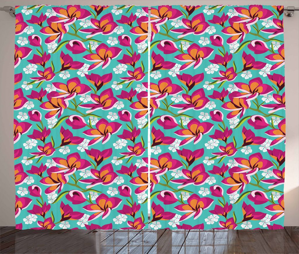 ABAKUHAUS Bunt Rustikaler Gardine, Botanischer Frühling Muster, Schlafzimmer Kräuselband Vorhang mit Schlaufen und Haken, 280 x 225 cm, Mehrfarbig