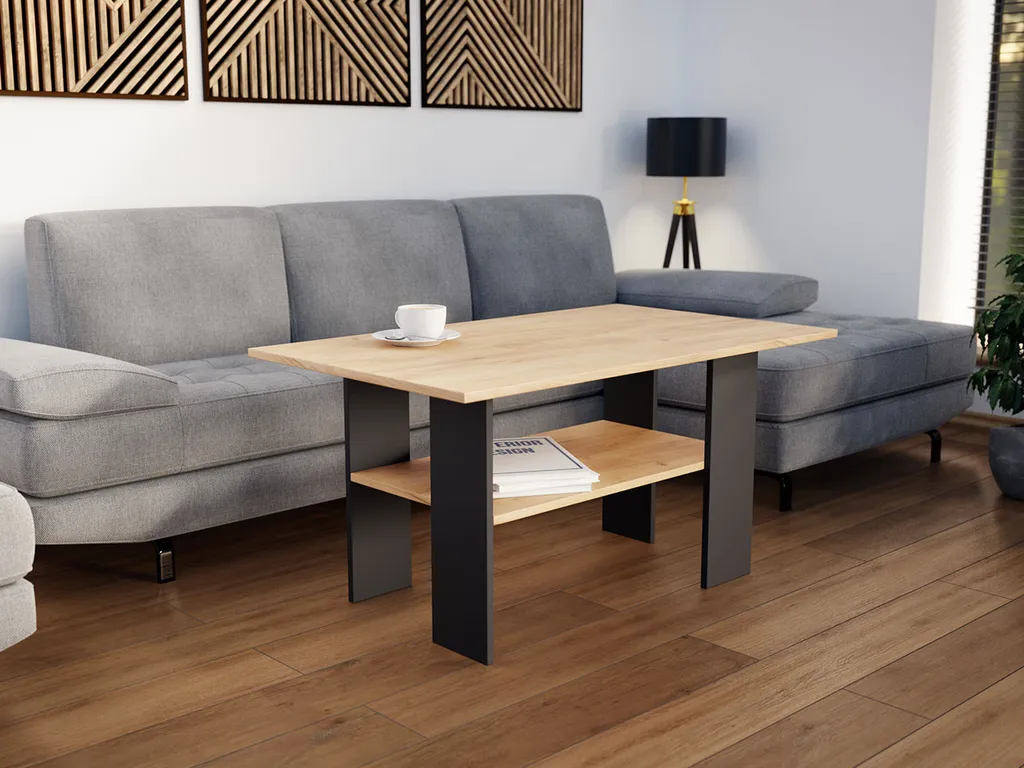 Tavolino da Soggiorno RAFE Rovere Kraft e Nero - Design Loft Industriale