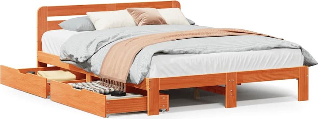 vidaXL Massivholzbett ohne Matratze Wachsbraun 120x190 cm Kiefernholz