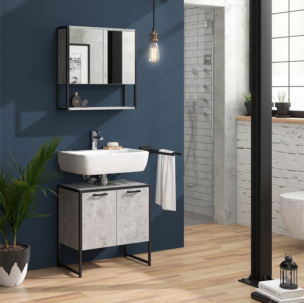Vicco Washbasin cabinet Fyrk, Antique wood, 60 x 60 cm