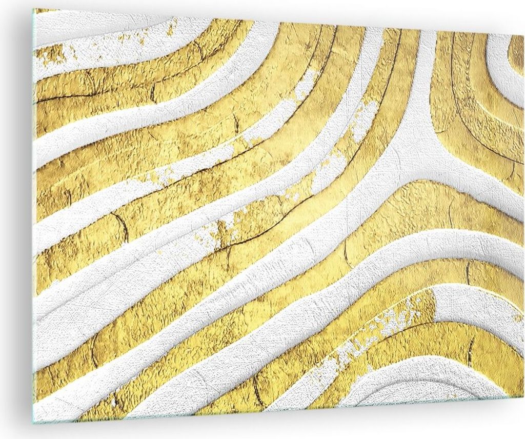 Bilder auf glas - Einteilig - Abstraktion Gold Weiß - 70x50cm - Glasbilder - Wandbilder - Bilder - zum Aufhängen bereit - Wanddekoration aus Glas...