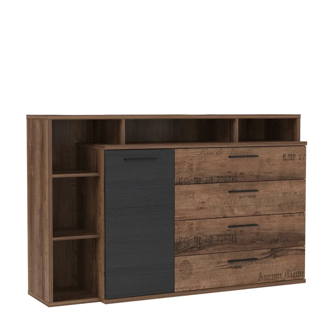 Commode Jacky en brun et noir 153x98cm buffet industriel de rangement
