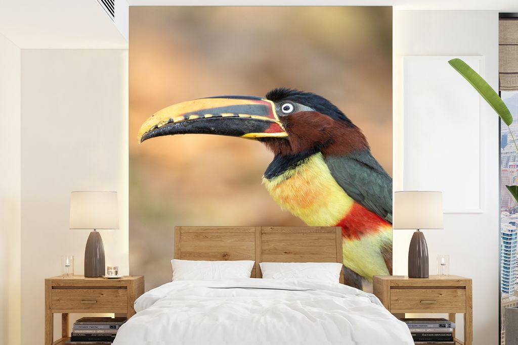 MuchoWow Fototapete für Wohnzimmer oder Schlafzimmer Wandtapete Vinyl Motivtapete Vogel - Tukan - Federn - Natur - 190x260 cm - Papiertapete