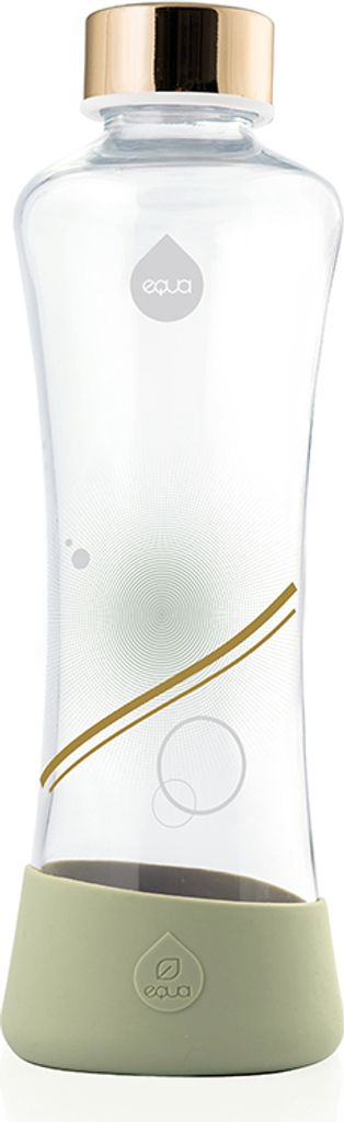 EQUA Glasflasche Metallic Gold 550 ml Trinkflasche Borosilikatglas 0,55l mit Silikonboden Designer Sportflasche