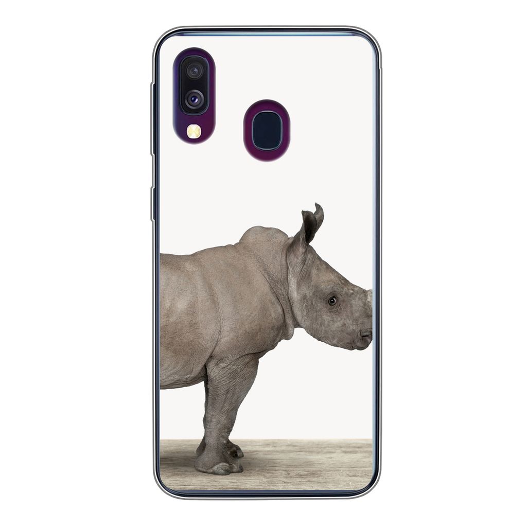 MuchoWow Handyhülle Schutzhülle Hülle für Samsung Galaxy A40 Rhinozeros - Tiere - Jungen - Mädchen Silikon Softcase Handy Hülle - Handy-Tasche