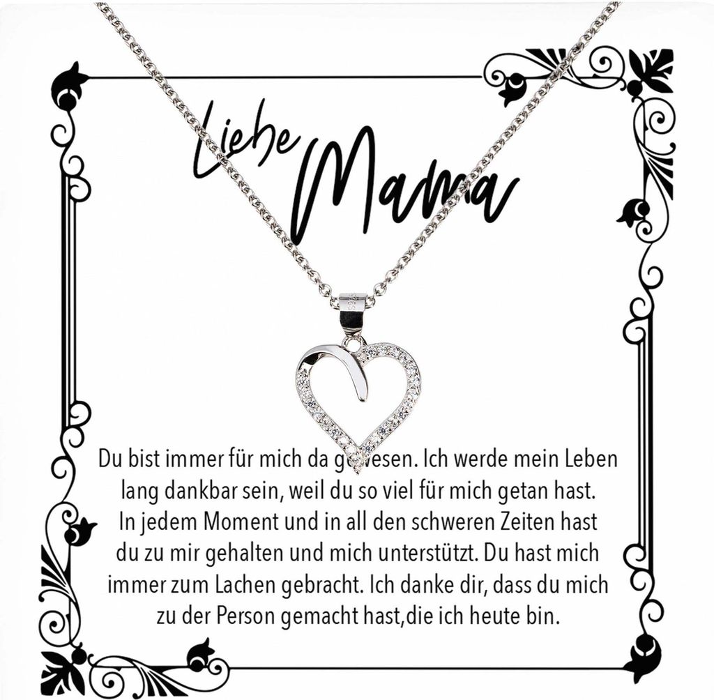 22Feels Echt Silber Halskette - Liebe Mama Geschenk Geburtstag Muttertag Weihnachten Mutter Schmuck Set für Frauen - Herz Anhänger, Karte