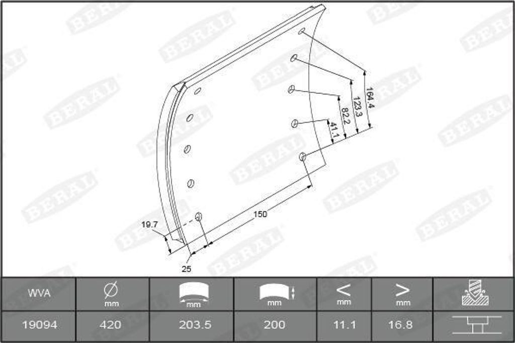 BERAL Bremsbelagsatz Trommelbremse KBL19094.0-1517 17,8mm 200mm 10,5kg