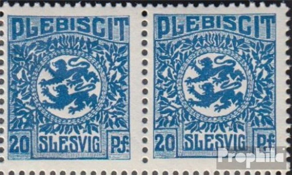 Briefmarken Schleswig (Abstimmung) 1920 Mi 6I, waagerechtes Paar, ein Markenbild sitzt zu tief postfrisch Wappen