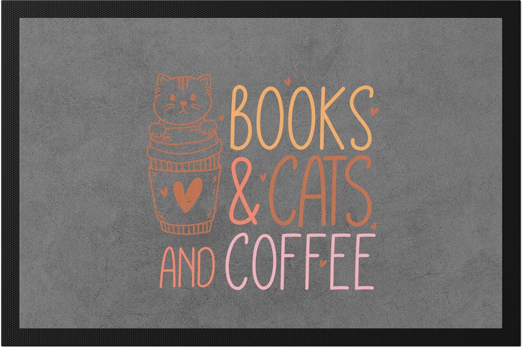 Books, Cats and Coffee Fußmatte Katzenliebhaber Bücherfan Produktbild 