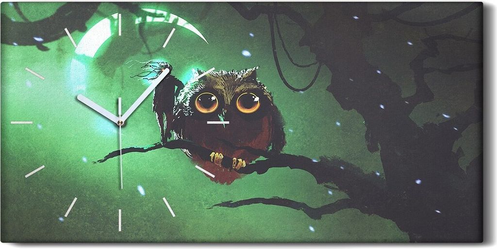 Wandbild Leinwand Bilder Wanduhr Geräuschlos 60x30 Kunst Mond Kauz Tier - weiße Hände