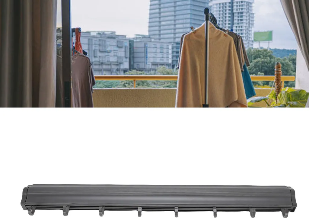 Séchoir mural gris avec filet rétractable - Support linge 60cm pliable - 7