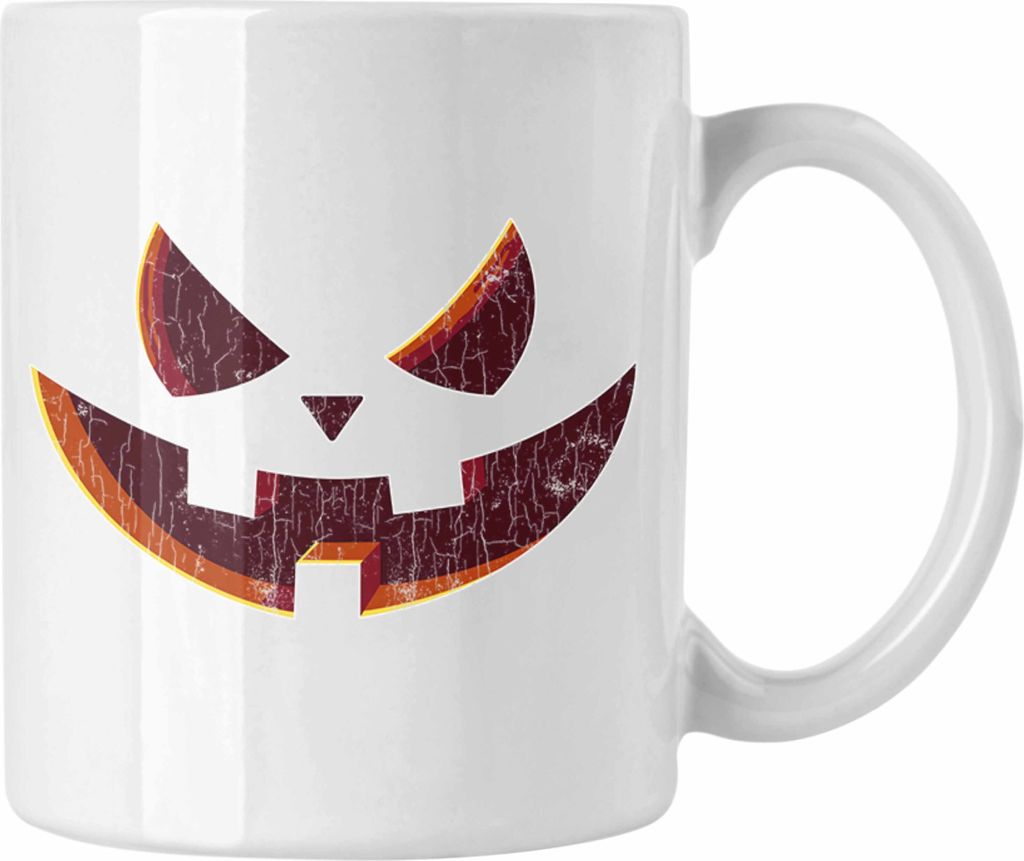 Trendation - Halloween Tasse Kürbis Dekoration Becher Kürbis Gesicht (Weiß)