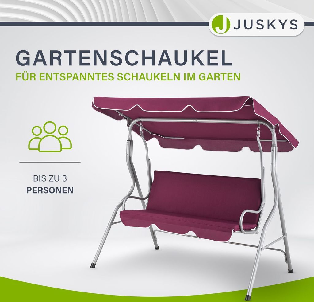 Juskys Hollywoodschaukel 3-Sitzer mit Dach & Sitzauflage – Produktbild 12
