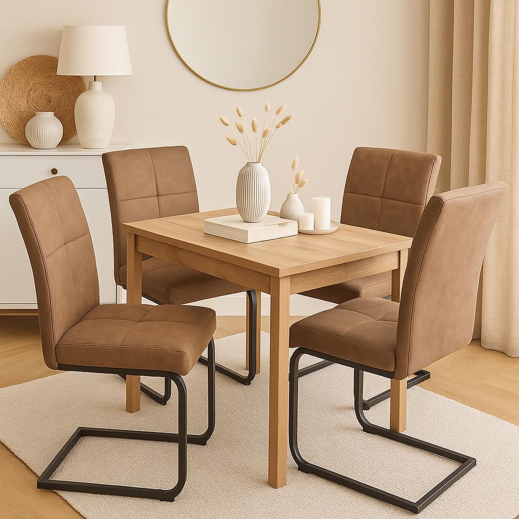 Tischgruppe Essgruppe 5-teilig, Eiche/Schwarz/Braun