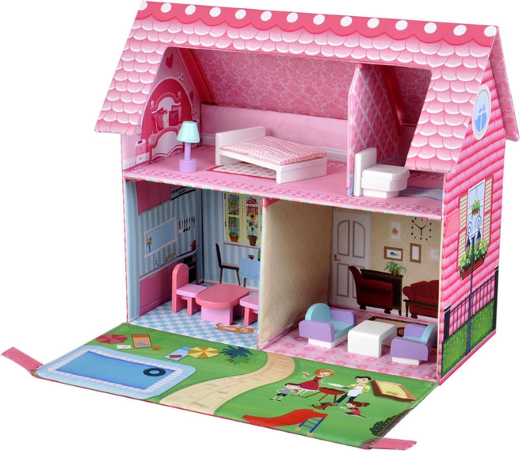 Aga4Kids Puppenhaus GLORIA Puppestube Spielhaus inkl. Möbel Produktbild 