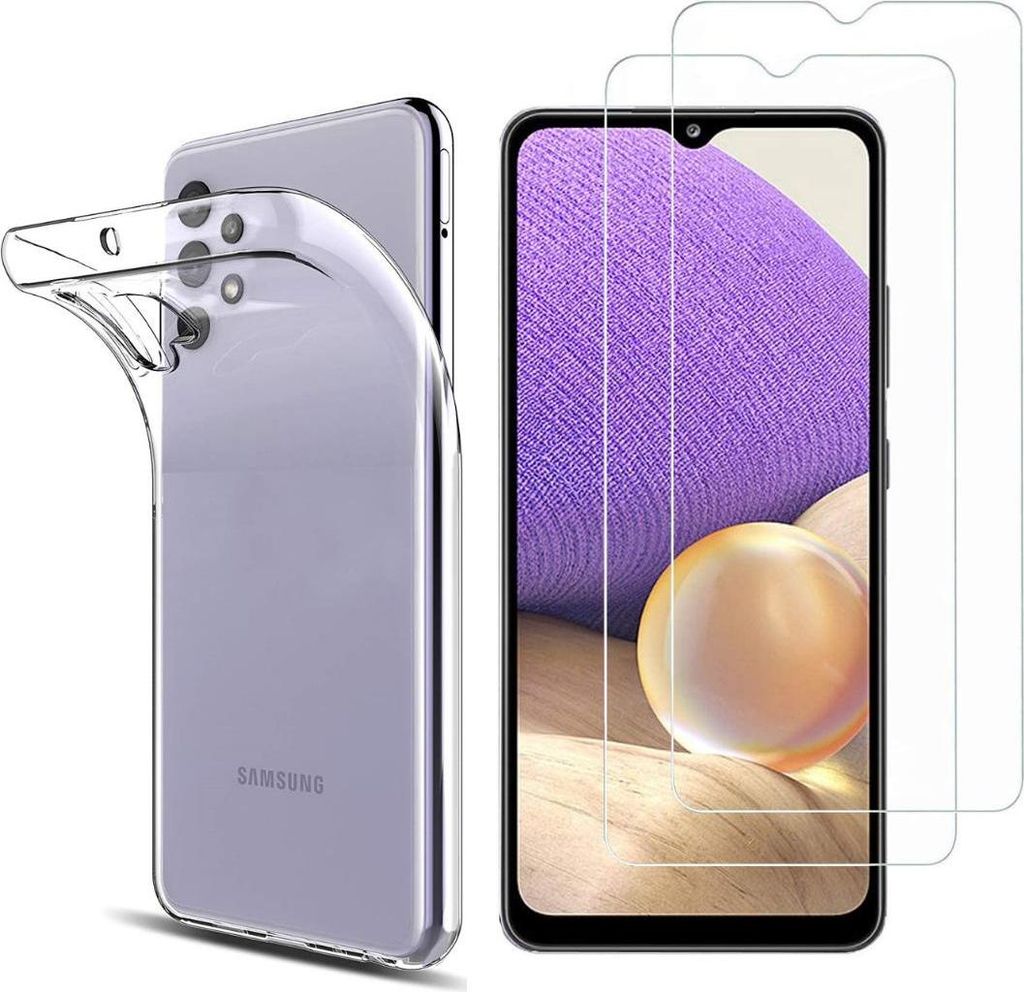 Hülle für Samsung Galaxy A32 4G mit 2 Displayschutzfolien aus Hartglas Phonillico
