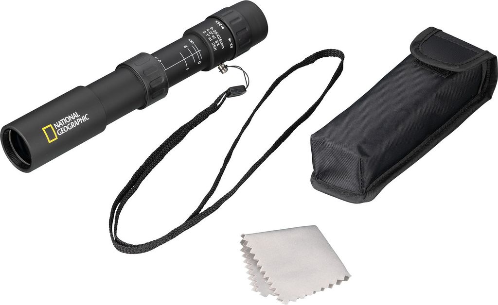 National Geographic Camping Monokular Fernglas Zoom 8-25x25 schwarz mit Tasche