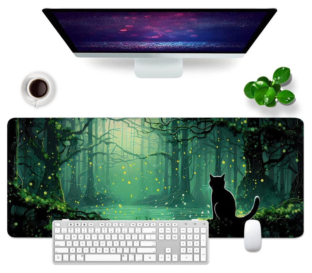 XL Schreibtisch-Mauspad Katze 80x30 cm Großes Gaming-Mauspad PC Professionelles Gamer-Mauspad Schreibtischzubehör Bürodekoration (Katze und Wald)
