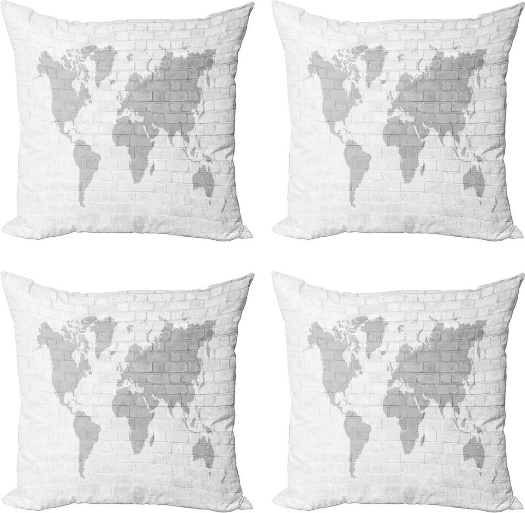 ABAKUHAUS Ziegelwand Kissenbezug Set (4 Stück), Im Alter von Wand und Weltkarte, Moderner Doppelseitiger Digitaldruck, 60 cm x 60 cm, Grau Hellgra...
