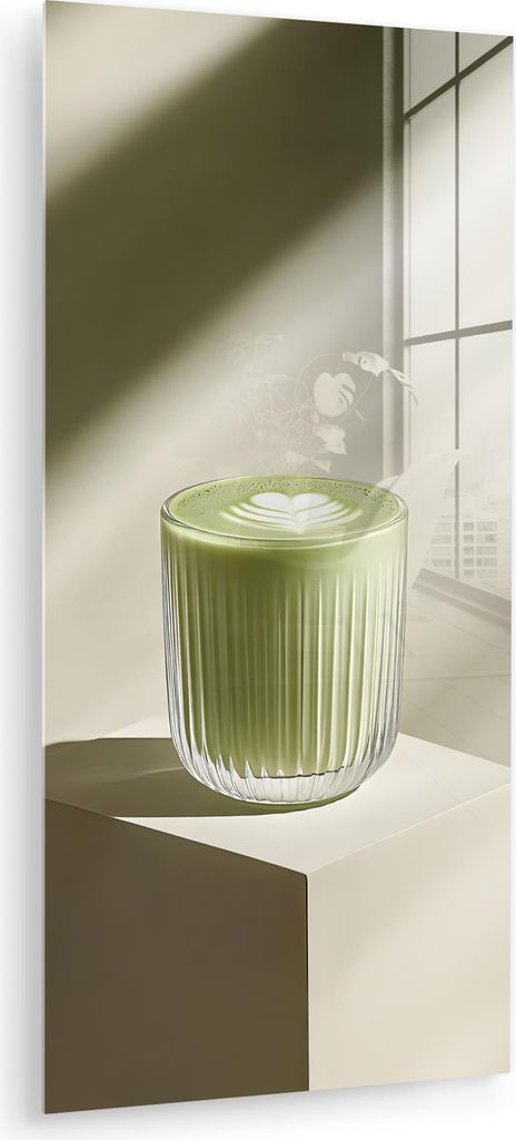 MuchoWow Glasbilder - Bilder auf Wandbild - Foto auf Glas Matcha - Glas - Grün - Minimalistisch 40x80 cm Wanddekoration aus Glas - Acrylglasbild -...