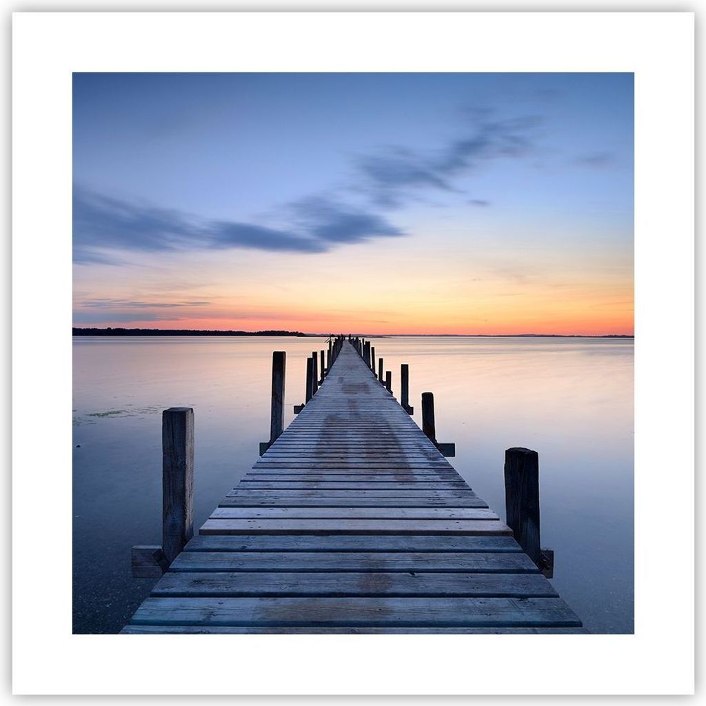 Poster - Poster ohne Rahmen - Sonnenuntergang See Wasser Brücke - 40x40 cm - Wand Bild - Wanddeko - Wandbilder - Kunstposter - Wandposter - Bilder...