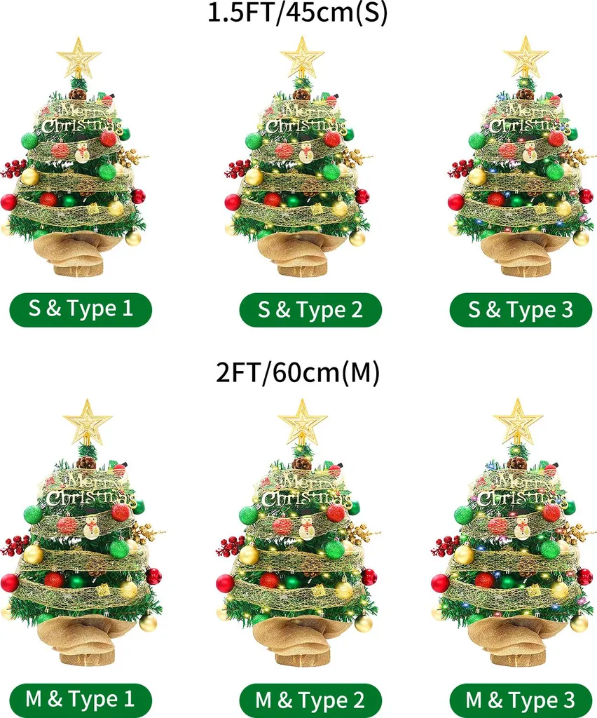 Petit Sapin de Noël Artificiel Décoré avec Nœuds et Étoile pour Bureau