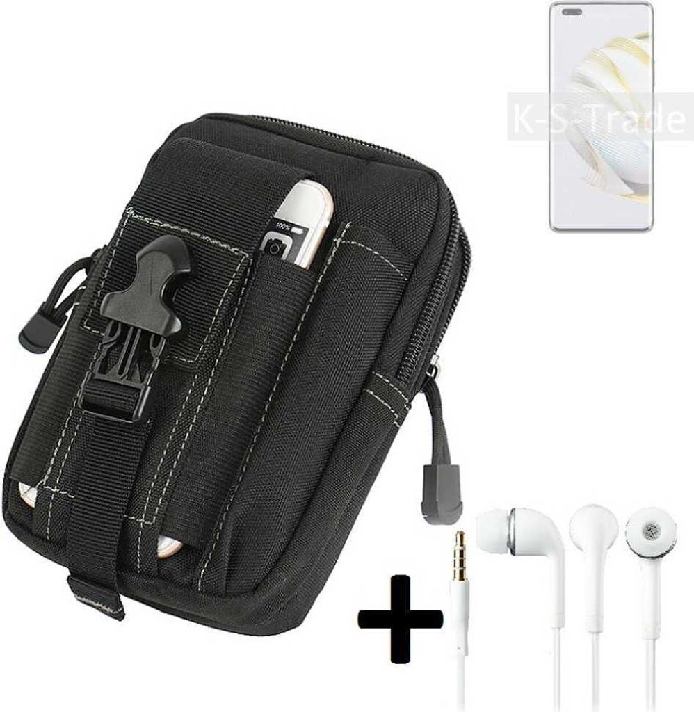 K-S-Trade Gürteltache + Kopfhörer kompatibel mit Huawei nova 10 Pro Gürtel Tasche Holster Schutz Hülle Handy Hülle schwarz inkl. Extrafächer