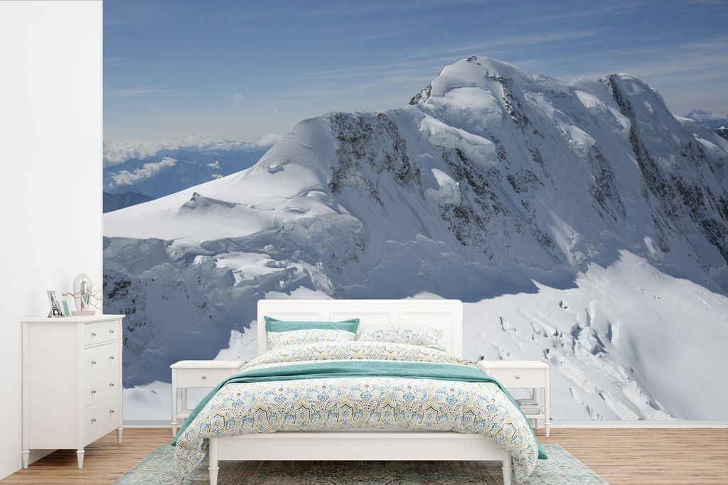 MuchoWow Fototapete für Wohnzimmer oder Schlafzimmer Wandtapete Vinyl Motivtapete Panoramablick auf die Berggipfel des Schweizer Aletschgletsche...