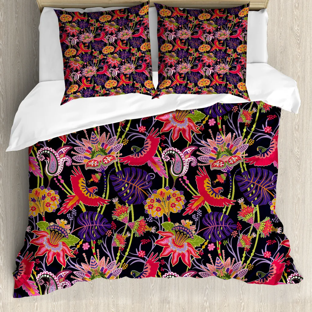 Housse de couette ABAKUHAUS Jacobean 155x220 cm floral violet avec taie