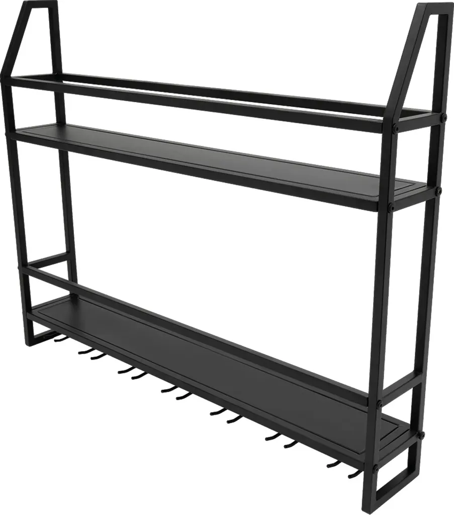 Étagère murale range-bouteilles noire avec porte-verres intégré