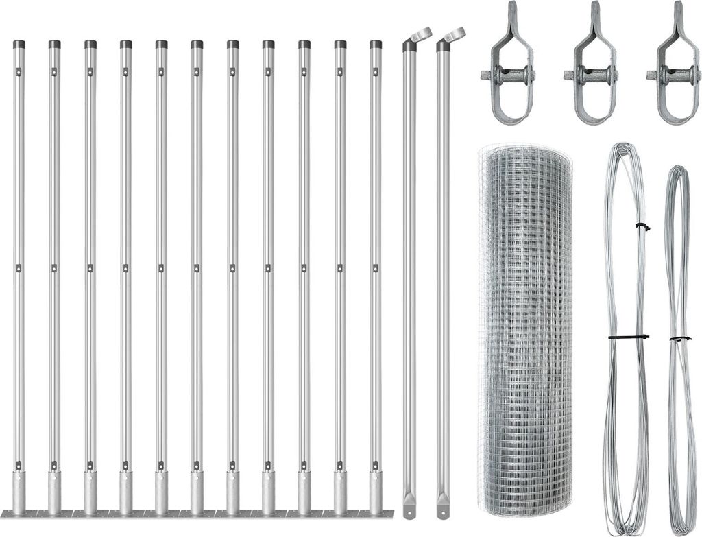 Möbel Geschweißter Drahtzaun mit 13 Flanschpfosten 0.6x25 m verzinkter Stahl - Metallzäune 3352310
