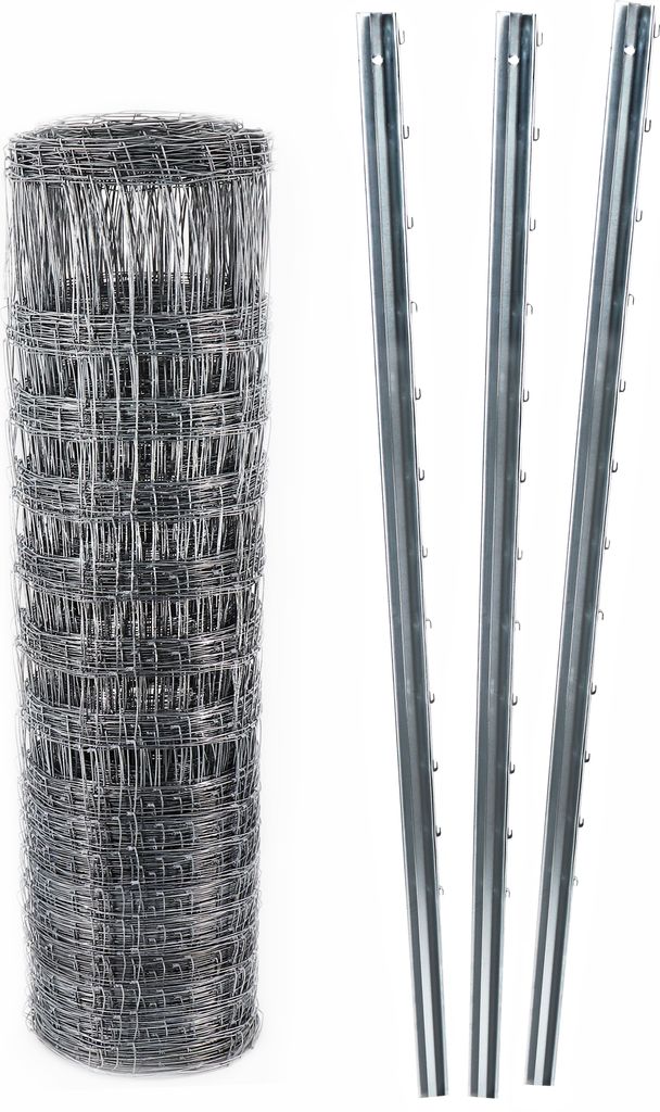 50m Wildzaun Forstzaun Weidezaun Knotengeflecht 150/19/15+ Z-Profil Zaunpfosten