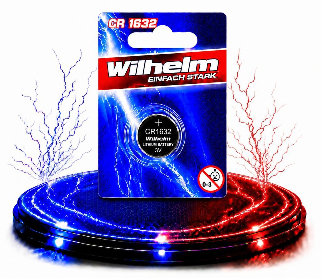1 x CR1632 WILHELM Blister Lithium Knopfzelle 3V 140 mAh Produktbild  KI-generiertes Bild