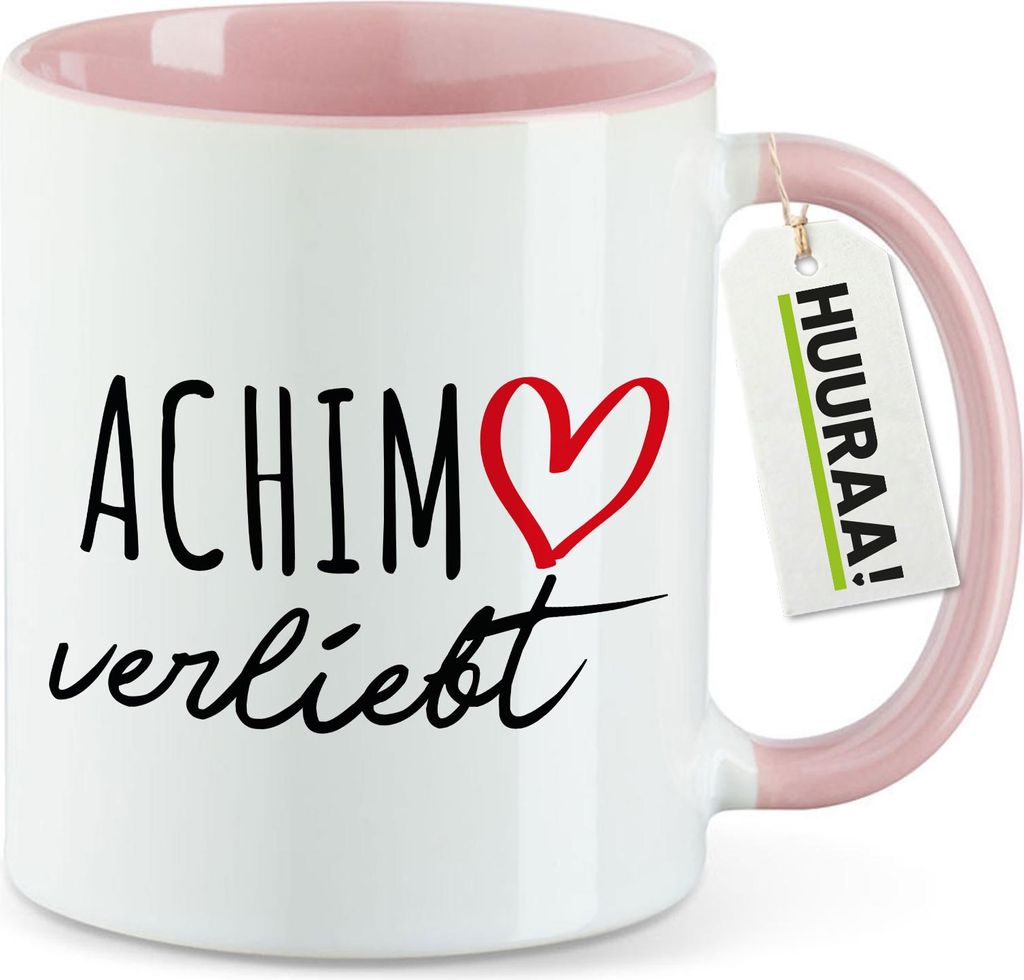 Huuraa Kaffeetasse Achim verliebt 330ml Rosa Keramik Kaffeebecher Geschenkidee