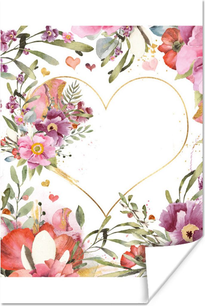 MuchoWow Poster Blumen - Herz - Aquarell 120x180 cm - Kunstposter