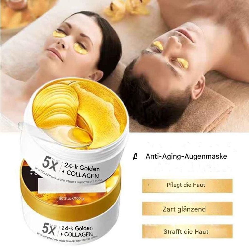 24K Gold Augenpads 60 Stück – Anti-Aging Maske Gegen Augenringe & Falten, Feuchtigkeitsspendend