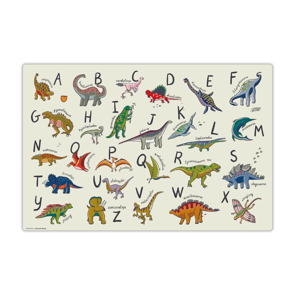 Schreibtischunterlage für Kinder - abwaschbar – Dino ABC / Alphabet – aus premium Vinyl – 60 x 40 cm – Hergestellt in Deutschland - Jungs ...