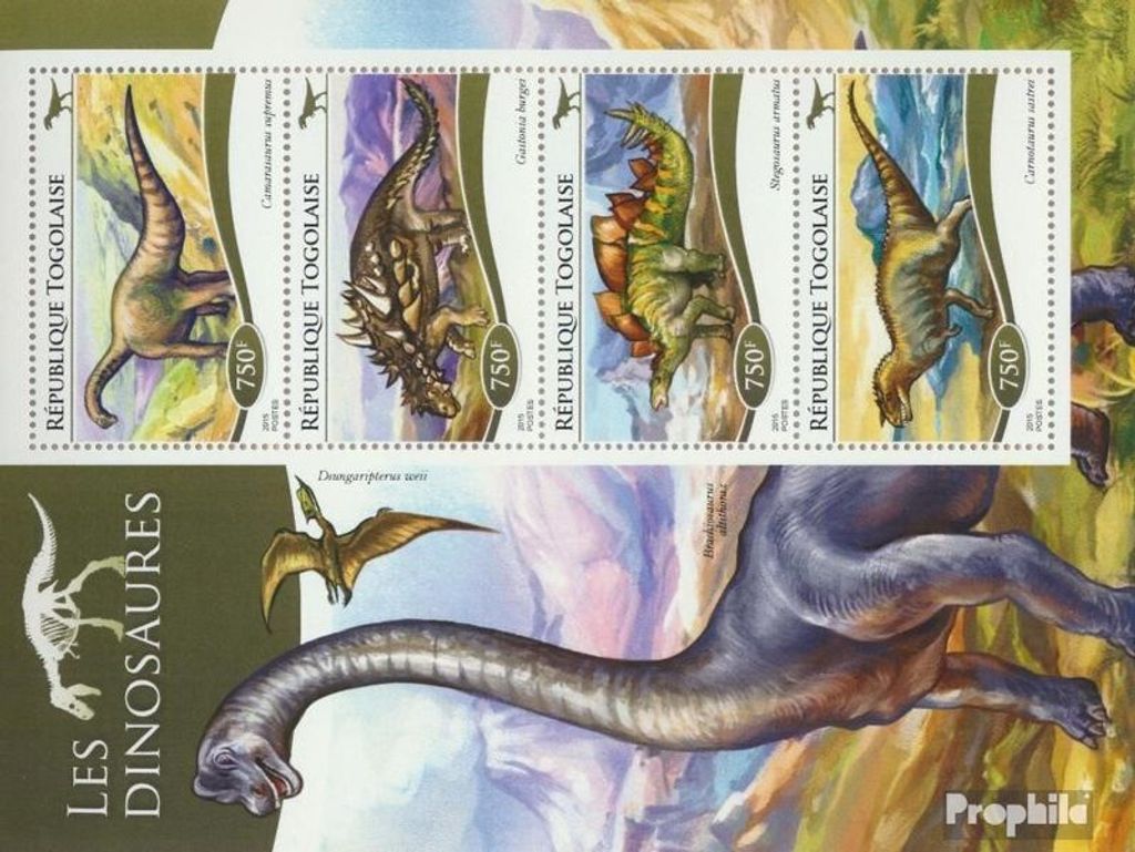 Briefmarken Togo 2015 Mi 6529-6532 Kleinbogen (kompl. Ausgabe) postfrisch Dinosaurier