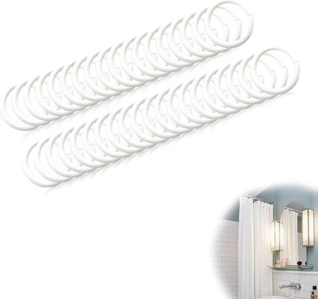 Anneaux de douche pour tringle ronde, 48 pièces blanches, pose facile