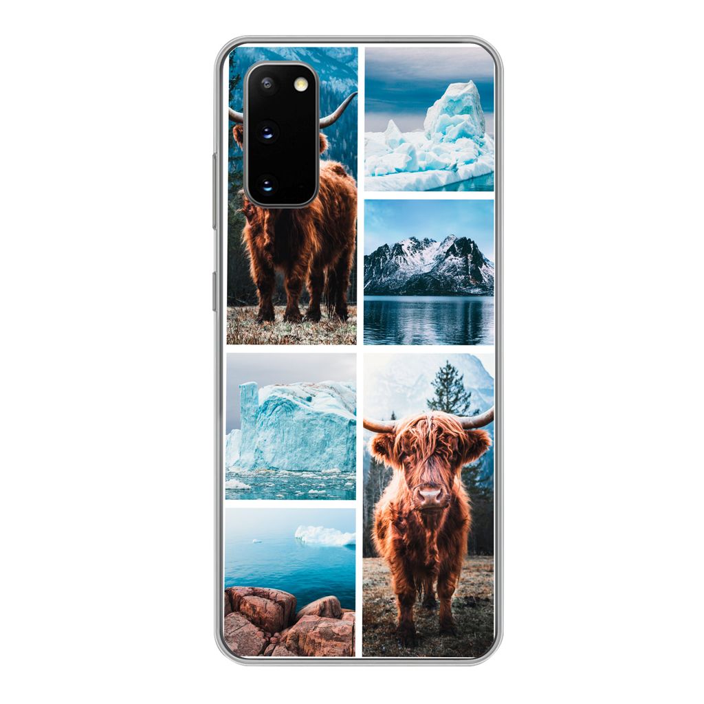 MuchoWow Handyhülle Schutzhülle Hülle für Samsung Galaxy S20 Schottischer Highlander - Eiscreme - Collage Silikon Softcase Handy Hülle - Bild